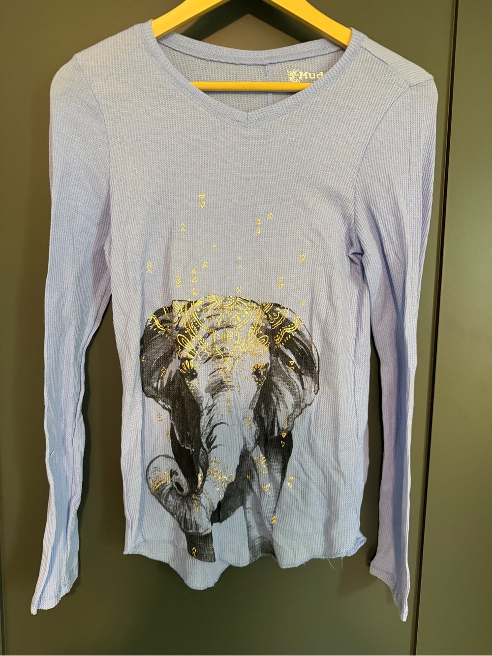 Mudd Lavender Long Sleeve Tee with Elephant Graphic and Gold Accents